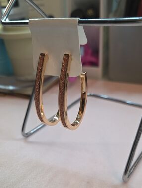 Rose Gold-Tone Glitter Accent Hoop Earrings - Women's Fashion Jewelry